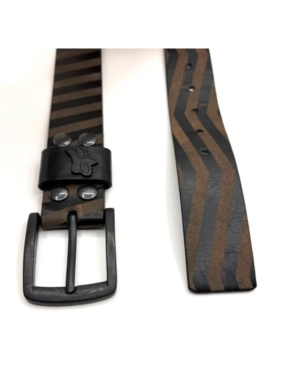 Fox Racing Brown & Black Mixed Stripe Genuine Leather Belt